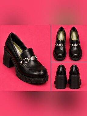 Lower East Side Black Chunky Loafer Heels Lug Sole Size 6 Grunge Academia Preppy